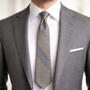 Vintage 60s Arrow Skinny Tie Brown Ivory Check Blue Diamond Pattern